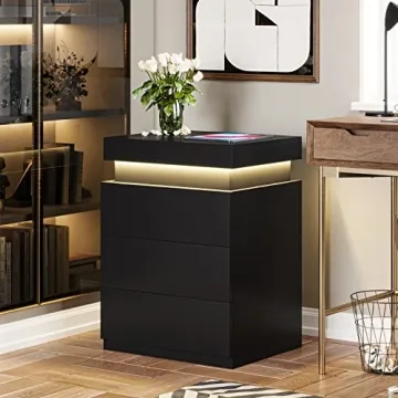 Modern Nightstand with LED Lights and Charging Station