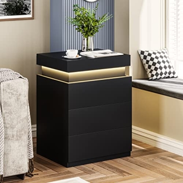 Modern Nightstand with LED Lights and Charging Station