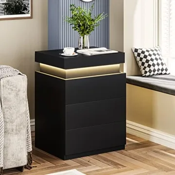 Modern Nightstand with LED Lights and Charging Station