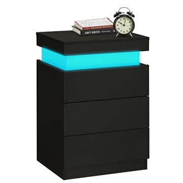 Modern Nightstand with LED Lights and Charging Station