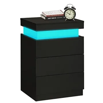Modern Nightstand with LED Lights and Charging Station