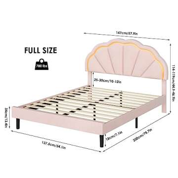 HIFIT Full Upholstered Smart LED Bed Frame with Adjustable Chic Petal Headboard, Princess Full Size ...