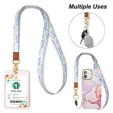 Hsxnam Neck Lanyard Key Chain, Long Lanyard Strap Keychain Holder for Women Men Car Keys ID Badges Card Wallet Phone Camera, Colorful Flowers