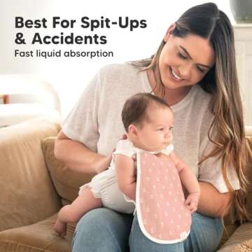 5-Pack Muslin Burp Cloths for Baby Boys and Girls - Super Absorbent Baby Burp Cloth, Viscose Derived from Bamboo Cotton Baby Washcloths, Burp Rags, Large Neutral Burp Clothes for Newborn(Blooms)