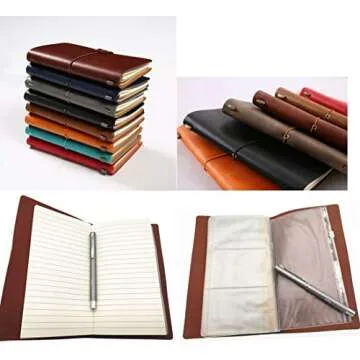 Ailifly Retro Refillable Handmade PU Leather Travelers Writing Journal Notebook with Lined Pages and Card Holders (Black)