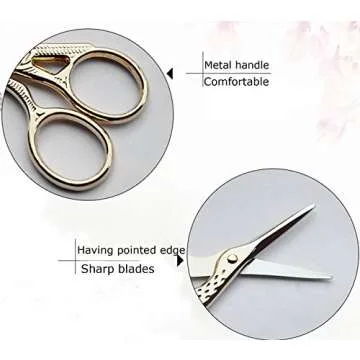 BIHRTC 3.6" Gold Stainless Steel Sharp Tip Classic Stork Scissors Crane Design Sewing Scissors DIY Tools Small Shear for Crafting,Embroidery,Needle Work, Art Work & Everyday Use