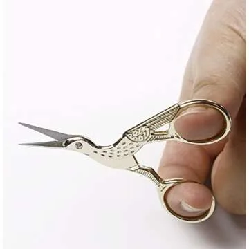 BIHRTC 3.6" Gold Stainless Steel Sharp Tip Classic Stork Scissors Crane Design Sewing Scissors DIY Tools Small Shear for Crafting,Embroidery,Needle Work, Art Work & Everyday Use
