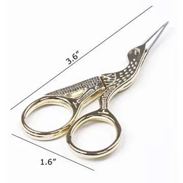 BIHRTC 3.6" Gold Stainless Steel Sharp Tip Classic Stork Scissors Crane Design Sewing Scissors DIY Tools Small Shear for Crafting,Embroidery,Needle Work, Art Work & Everyday Use