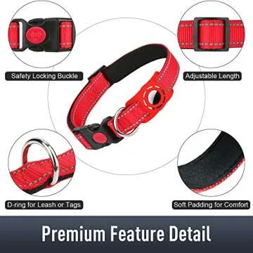 Erbine Airtag Dog Collar with AirTag Holder for Small Dogs, Reflective, Soft Padded & Safety Locking Buckle, Nylon Pet Collars Adjustable for All Breeds, Red,S