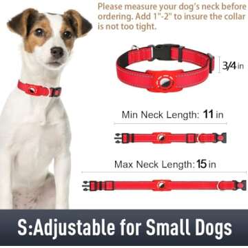 Erbine Airtag Dog Collar with AirTag Holder for Small Dogs, Reflective, Soft Padded & Safety Locking Buckle, Nylon Pet Collars Adjustable for All Breeds, Red,S