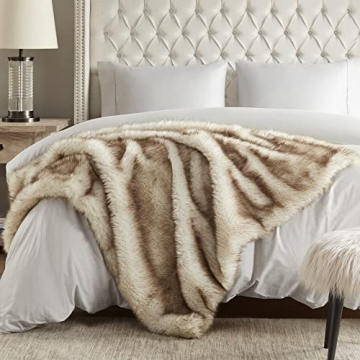 Hyde Lane Faux Fur Throw Blanket - Ultra Long Pile, Luxury Fluffy Fox Golden with Brown Tipped Blank...