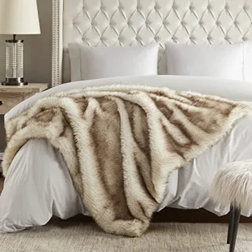 Hyde Lane Faux Fur Throw Blanket - Ultra Long Pile, Luxury Fluffy Fox Golden with Brown Tipped Blank...