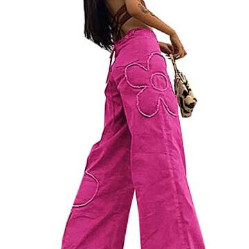 Flower Print Y2K Wide Leg High Waist Jeans for Women