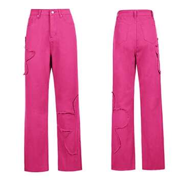 Flower Print Y2K Wide Leg High Waist Jeans for Women