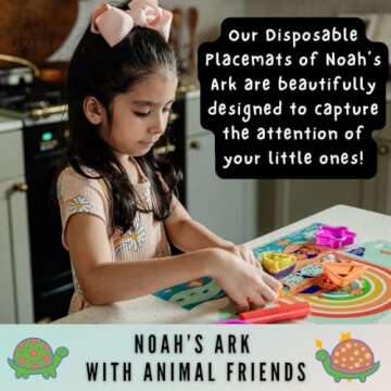 Kids Disposable Placemats for Baby | 60 Noah’s Ark Disposable Placemats for Toddlers w/Adhesives |...