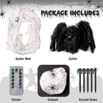 Spider Webs Halloween Decorations Outdoor - 16.4ft Giant Light Up Spider Web with Purple Orange LED Lights, 36" Black Spider and Scratch Spiderweb for Light Up Scary Halloween Yard Garden Decorations