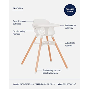 Lalo The Chair Convertible 3-in-1 High Chair - Wooden High Chair for Babies & Toddlers, Baby High Chair with Dishwasher Safe Tray, Adjustable Footrest, Coconut