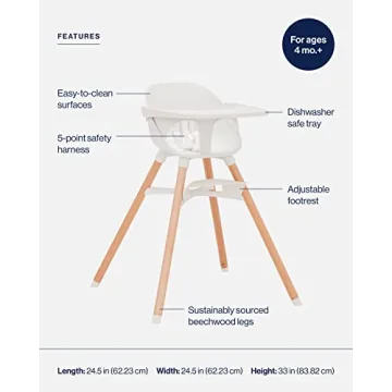 Lalo The Chair Convertible 3-in-1 High Chair - Wooden High Chair for Babies & Toddlers, Baby High Chair with Dishwasher Safe Tray, Adjustable Footrest, Coconut