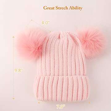 Womens Winter Double Pom Pom Beanie Fleece Lined Bobble Hat Knitted Faux Fur Pom Detachable Ball Cap Adult Skull Hat