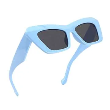 Karsaer Vision Retro Vintage Cateye Square Sunglasses Plastic Frame 90s sunglasses Stylish Classic 70s Eyewear (Blue C5)