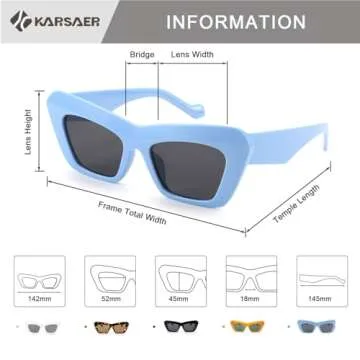 Karsaer Vision Retro Vintage Cateye Square Sunglasses Plastic Frame 90s sunglasses Stylish Classic 70s Eyewear (Blue C5)