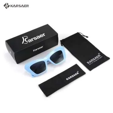Karsaer Vision Retro Vintage Cateye Square Sunglasses Plastic Frame 90s sunglasses Stylish Classic 70s Eyewear (Blue C5)