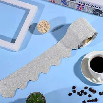 durony 65.6 Feet Bulletin Board Borders Glitter Borders Trim Scalloped Board Borders Decoration Borders for School Classroom Decoration (Silver)
