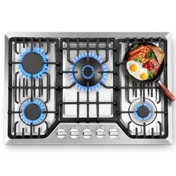 Amzgachfktch Gas Cooktop 30 Inch with 5 Italy SABAF Powerful Burners, Max 48,300 BTU/hr Gas Stove To...