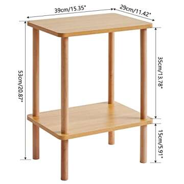 IBUYKE 2-Tier Side Table, Solid Wood Tall End Table with Storage Shelves, Nightstand Bedside Table for Living Room Bedroom Office, No-Tool Assembly, Natural UWST002N