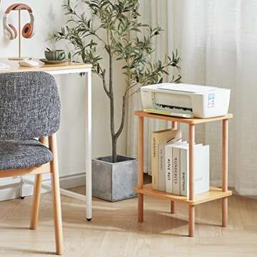IBUYKE 2-Tier Side Table, Solid Wood Tall End Table with Storage Shelves, Nightstand Bedside Table for Living Room Bedroom Office, No-Tool Assembly, Natural UWST002N