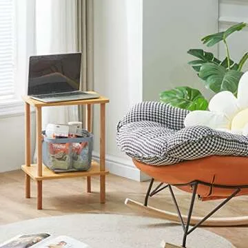 IBUYKE 2-Tier Side Table, Solid Wood Tall End Table with Storage Shelves, Nightstand Bedside Table for Living Room Bedroom Office, No-Tool Assembly, Natural UWST002N