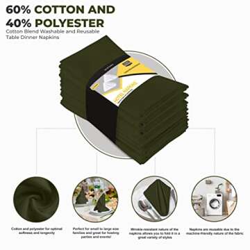 Utopia Kitchen Olive Cloth Napkins [12 Pack, 18x18 Inch] Absorbent Cotton Blend Washable and Reusable for Dinner, Restaurant, Lunch, Wedding and Hotel