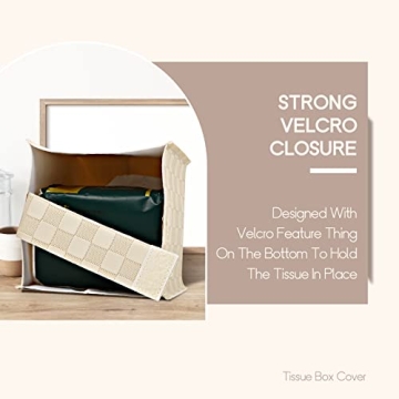 LeCorner Tissue Box Cover, Square Tissue Box Holder, PU Leather Tissue Holders Decorative, Modern Facial Paper Organizer Dispenser for Bathroom Car Office Home Neutral Decor,Grid Pattern 5x5x5''