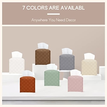LeCorner Tissue Box Cover, Square Tissue Box Holder, PU Leather Tissue Holders Decorative, Modern Facial Paper Organizer Dispenser for Bathroom Car Office Home Neutral Decor,Grid Pattern 5x5x5''