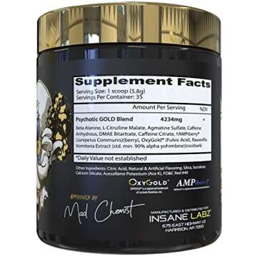 Insane Labz Psychotic Gold, High Stimulant Pre Workout Powder, Extreme Lasting Energy Focus, Pumps a...