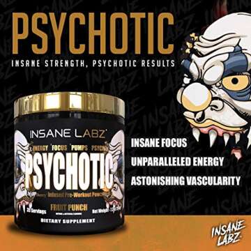 Insane Labz Psychotic Gold, High Stimulant Pre Workout Powder, Extreme Lasting Energy Focus, Pumps and Endurance with Beta Alanine, DMAE Bitartrate, NO Booster (35 Servings, Gummy Candy)