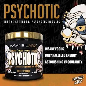 Insane Labz Psychotic Gold, High Stimulant Pre Workout Powder, Extreme Lasting Energy Focus, Pumps and Endurance with Beta Alanine, DMAE Bitartrate, NO Booster (35 Servings, Gummy Candy)