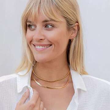 Aobei Pearl 18K Gold Ball Beaded Necklace Minimalist Beads Chain Choker Necklace Handmade Ball Stran...