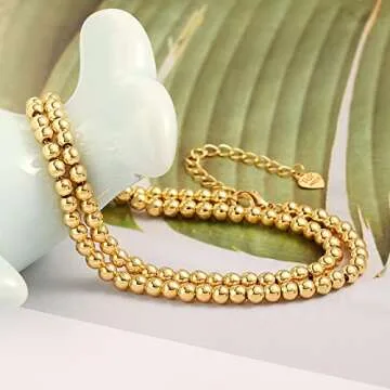 Aobei 18K Gold Ball Beaded Necklace for Women