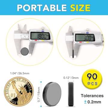 TRYMAG 90-Pcs Ceramic Craft Magnets, 18mm Round with Adhesive