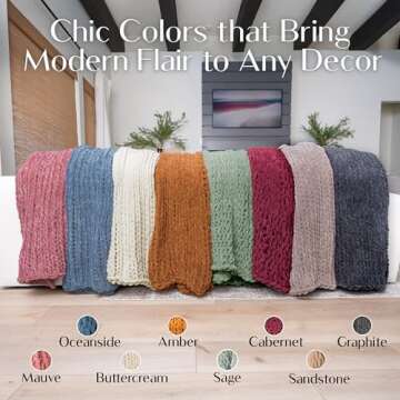 Samiah Luxe Sage Green Chunky Knit Blanket Throw 50x70", Chenille Chunky Knit Throw Blanket for Living Room Decor or Boho Decor, Thick Yarn Knitted Blankets for Couch or Bed, Knitted Crochet Blankets