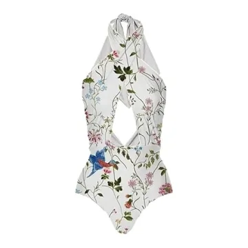 IDOPIP Women's One Piece Swimsuit with Beach Cover up Wrap Skirt Sarong Retro Floral Print Bikini Set Two Piece Bathing Suits
