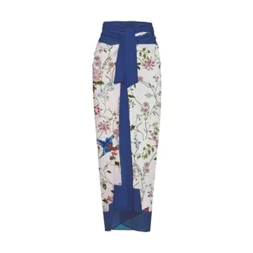 IDOPIP Women's One Piece Swimsuit with Beach Cover up Wrap Skirt Sarong Retro Floral Print Bikini Set Two Piece Bathing Suits