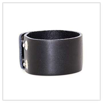 Mgutillart Punk Metal Buckle Wristband Wide Leather Cuff Bracelet(Black)