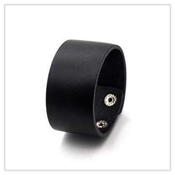 Mgutillart Punk Metal Buckle Wristband Wide Leather Cuff Bracelet(Black)