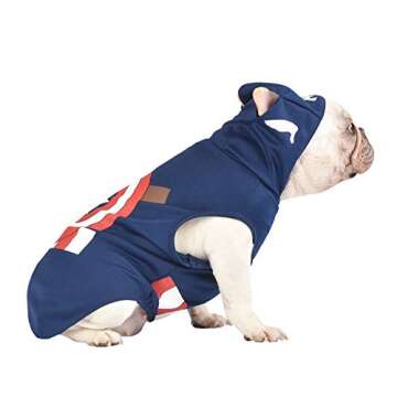 Marvel Legends Captain America Dog Costume, X-Small (XS) | Hooded Superhero Costume for Dogs | Blue & Red Captain America Costume Dog Halloween Costumes for Small Dogs | See Sizing Chart