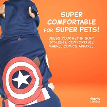 Marvel Legends Captain America Dog Costume, X-Small (XS) | Hooded Superhero Costume for Dogs | Blue & Red Captain America Costume Dog Halloween Costumes for Small Dogs | See Sizing Chart