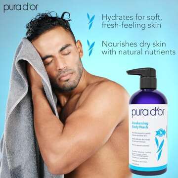 PURA D'OR Awakening Body Wash (16oz) with Aloe Vera, Chamomile, Lavender, Tea Tree and Natural Nutri...