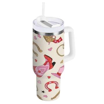 Boccsty Cowgirl Cowboy Insulated Tumblers Heart Reusable Stainless Steel Tumbler 30 oz Cup Coffee Tr...