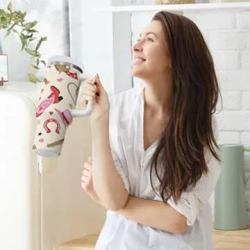 Boccsty Cowgirl Cowboy Insulated Tumblers Heart Reusable Stainless Steel Tumbler 30 oz Cup Coffee Travel Mug Water Bottle with Handle & Flip Straw for Home Office Car